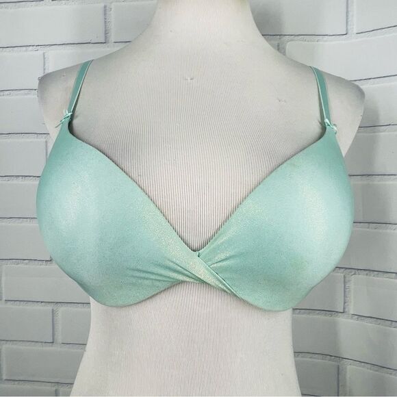 Victoria's Secret Mint Sparkle Plunge Push Up Bra - Size 34C - Picture 2 of 14